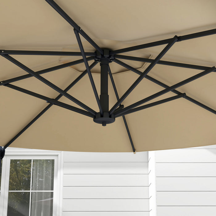 Outsunny Parasol De Patio En Porte-a-faux De 10 Pi, Avec Manivelle, Kaki