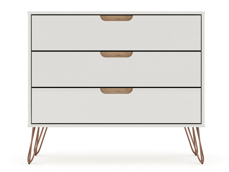 Commode Rockefeller Mid-Century Modern 89 cm en blanc casse (3 tiroirs) – Lot de 2