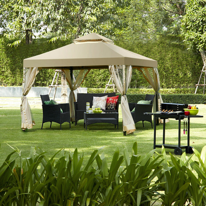 Costway 2-tier 10’x10’ Gazebo Abri Auvent Tente Patio Jardin Structure Sans Vis Brun
