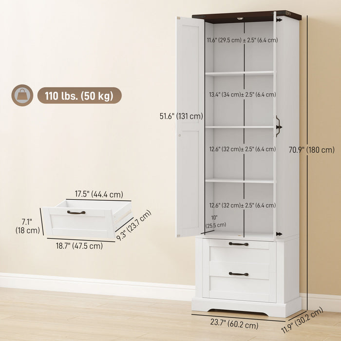 HOMCOM Meuble de rangement de cuisine de 71 po, armoire de cuisine, blanc