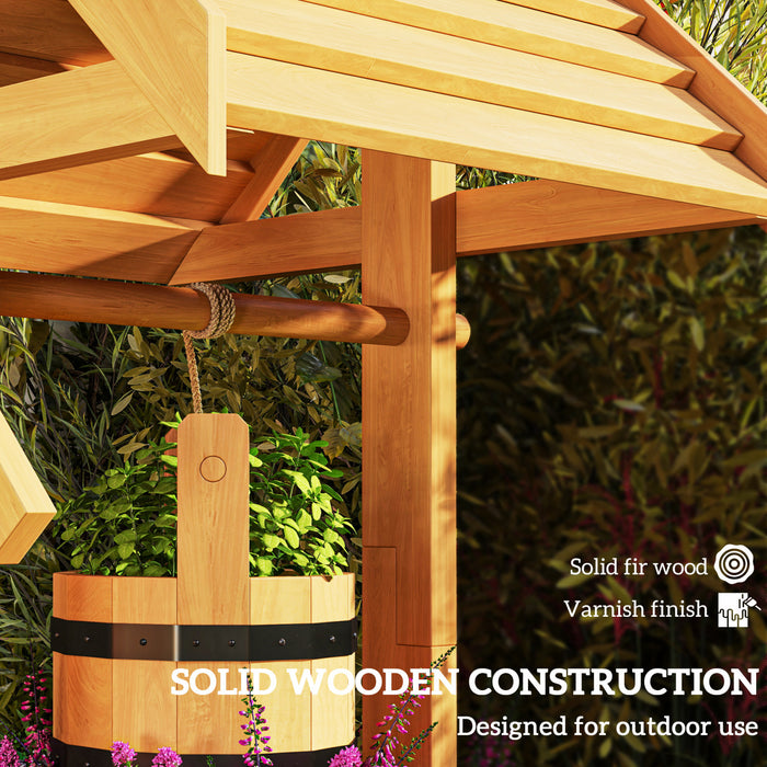 Outsunny Puit Jardiniere d'exterieur en bois avec seau suspendu, Orange