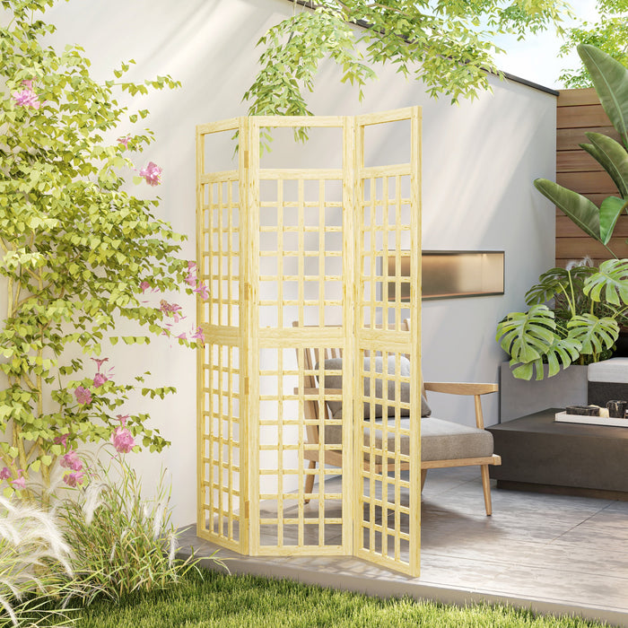 Outsunny Ecran De Confidentialite Exterieur En Bois 3 Panneaux Bois Naturel