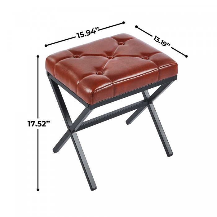Tabouret d’appoint Liam avec coussin capitonne et pieds en metal, couleur marron