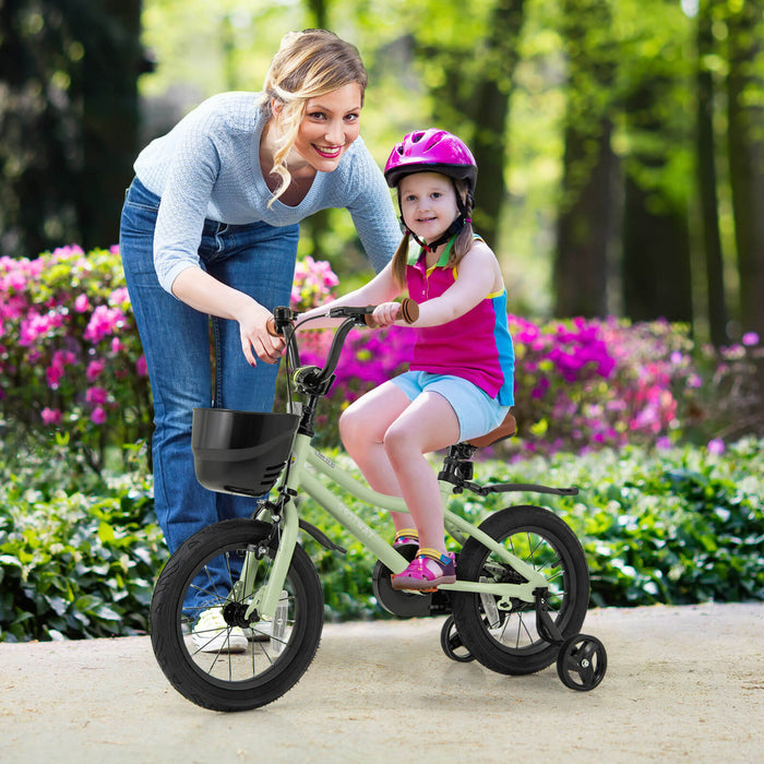 Costway 14\" Velo Pour Enfants Avec Roues D'entrainement Guidon Reglable Et Frein A Main Du Siege Vert