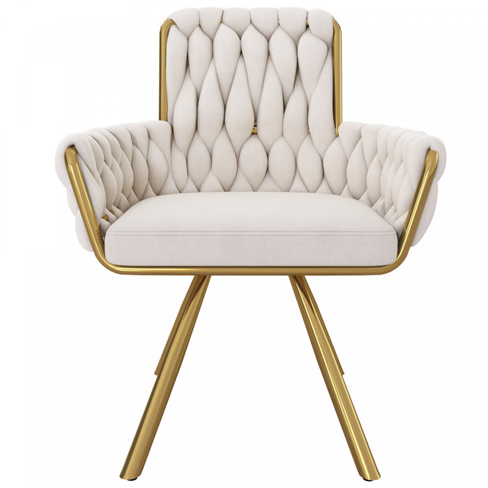 Chaises de salle a manger pivotantes Timothy en velours avec revetement capitonne et pieds en metal dore, lot de 2