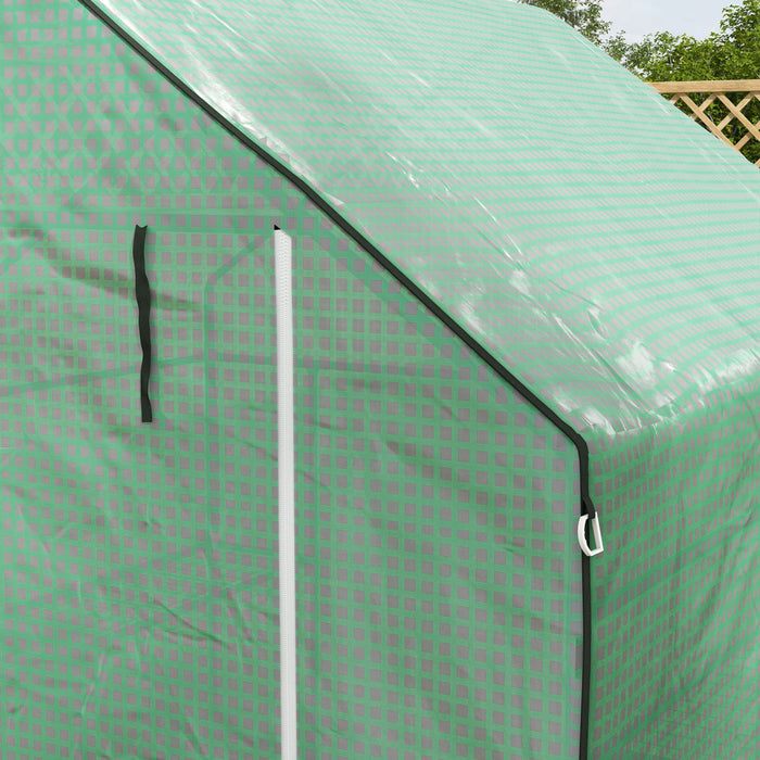 Outsunny Serre De Plain-pied De 4,6' X 4,7' X 6,2' Avec 3 Niveaux Et 8 Etageres, Serre D'exterieur Avec Couverture En Pe Renforcee, Porte Enroulable Pour Serre De Jardin Et Fenetres En Maille, Vert