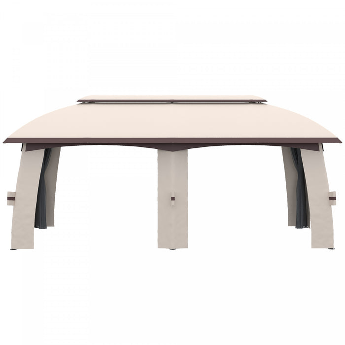 Outsunny 10' X 20' Patio Gazebo, Abri Gazebo Exterieur Avec Filet, Toit Ventile, Structure En Acier Pour Le Jardin, La Pelouse, L'arriere-cour Et La Terrasse, Beige
