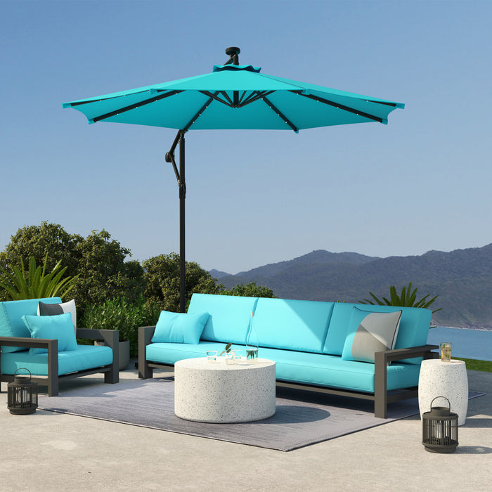 Outsunny Parasol Deporte Exterieur De 10pi Avec Eclairage Solaire Turquoise