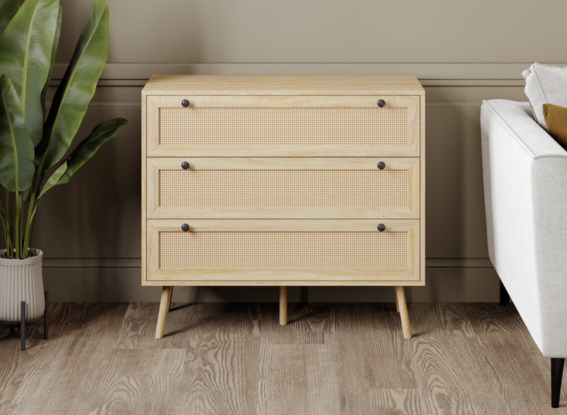 Commode verticale de rangement avec 3 tiroirs - apparence de bois brun naturel 