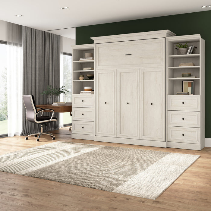 Grand lit escamotable Versatile de Bestar de 115 po (L) avec 2 organisateurs de garde-robe et tiroirs - blanc chêne lin