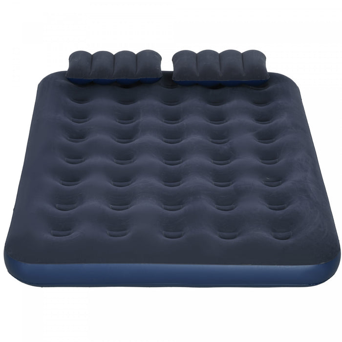 Outsunny Matelas Gonflable Queen 2 Oreillers, Lit Gonflable Double, Bleu