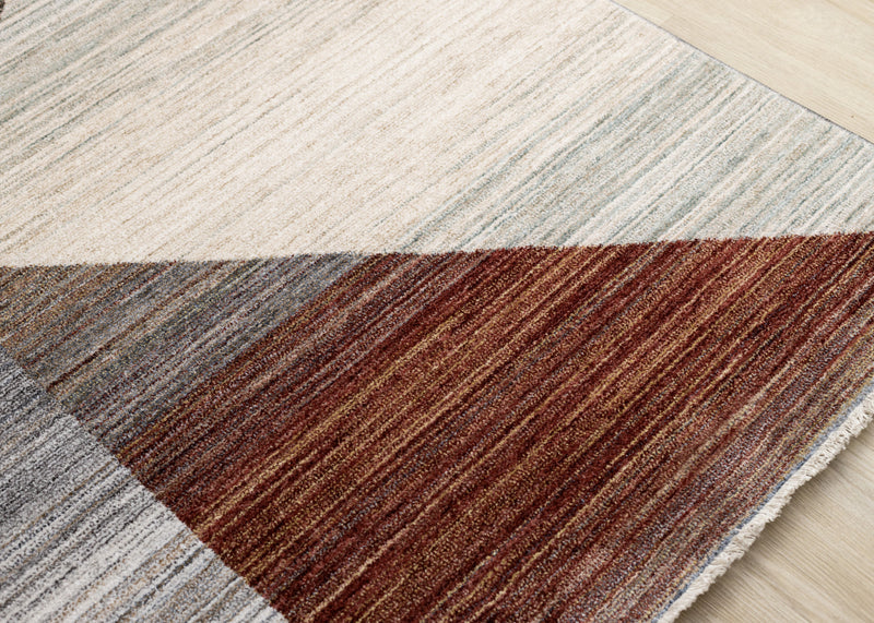 Carpette Olivia rouge, blanche et grise à motif géométrique vieilli - 5 pi 3 po x 7 pi 10 po