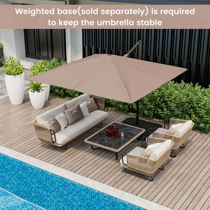 Costway Parasol suspendu carre cantilever 9,5FT avec 2 niveaux, rotation 360° pour patio exterieur couleur cafe