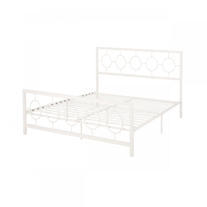 Robert Cadre De Lit En Metal Avec Tete Et Pied De Lit Au Design Circulaire, Taille King, Blanc