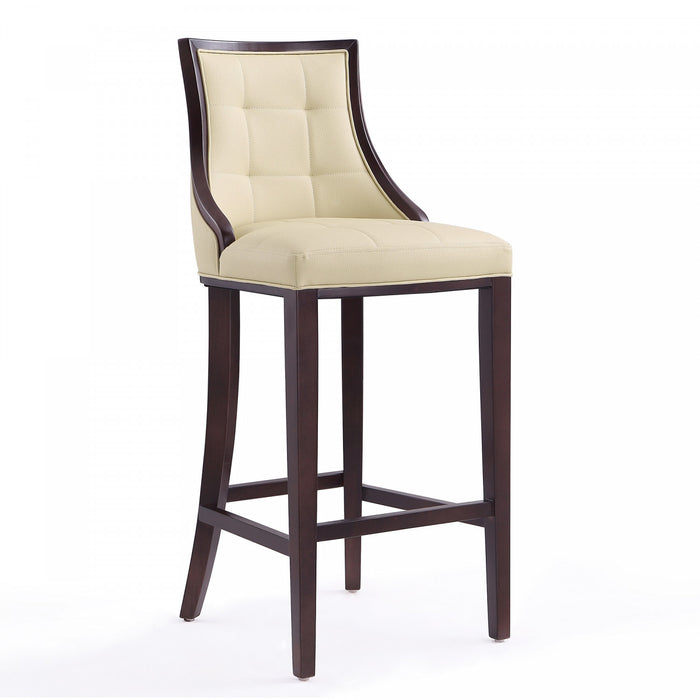 Tabouret de bar traditionnel en bois avec assise rembourree creme Fifth Avenue - Lot de 3