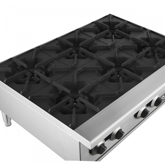 Plaque de cuisson a gaz Commerciale de 36 po avec 6 bruleurs, 156 000 BTU, acier inoxydable – FCMHP0079-36