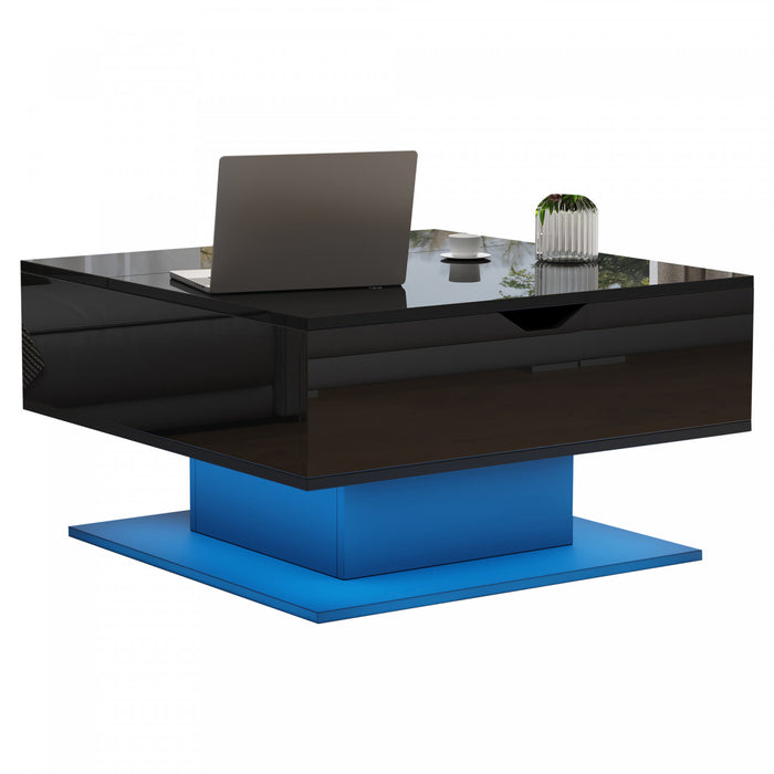 Ethan table basse relevable avec eclairage LED, noir