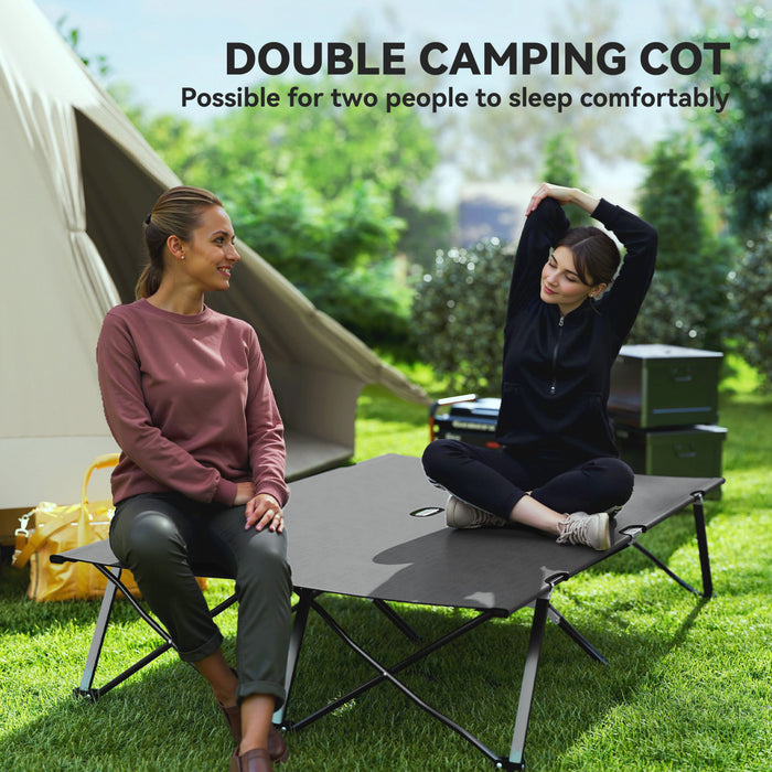 Outsunny Lit de Camping Pliant 2 Personnes avec Sac de Transport, Gris Fonce