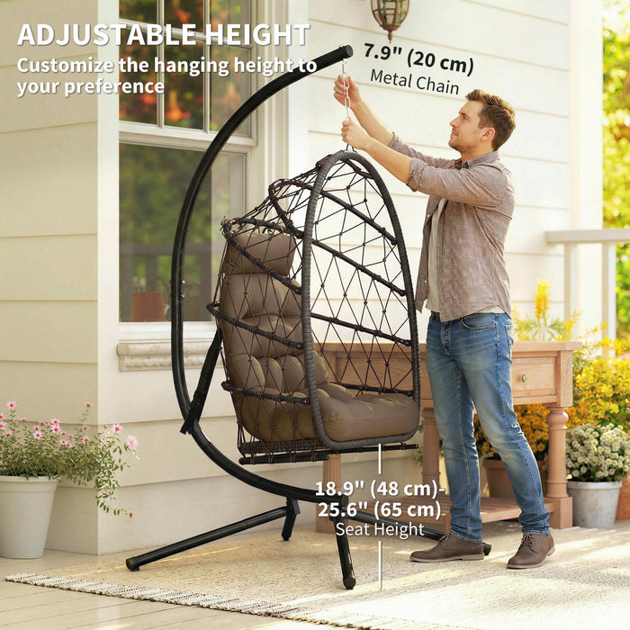 Fauteuil suspendu Outsunny avec support, fauteuil pliable, marron