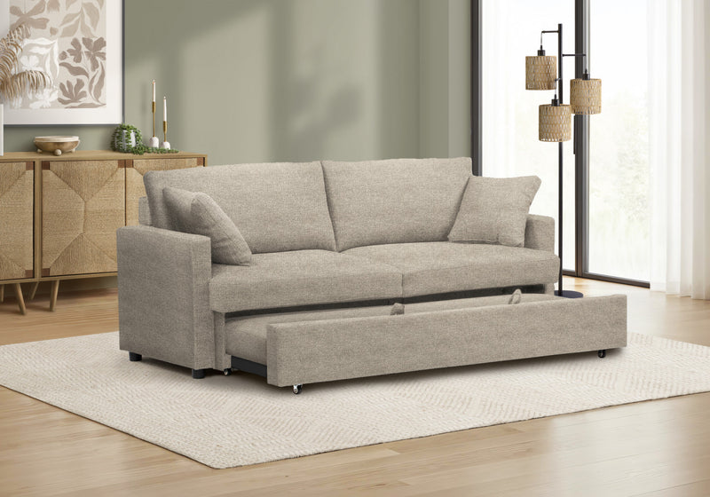 Canape Lit Convertible, 78\" Longueur, Tissu Beige Clair