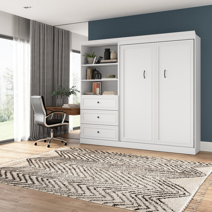 Lit double escamotable Versatile de Bestar avec organisateur de garde-robe et tiroirs (95 po [L]) - blanc