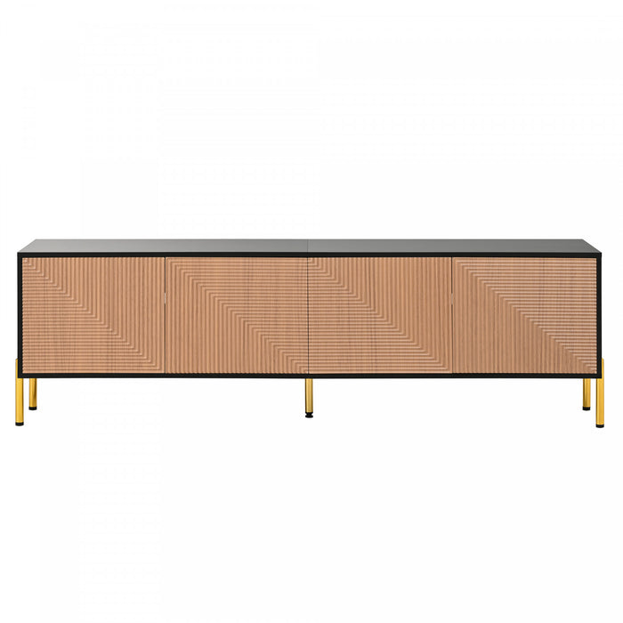 Arcadia Meuble TV Moderne 70.5 po avec Portes Texturees et Pieds Dores, Noir/Bois