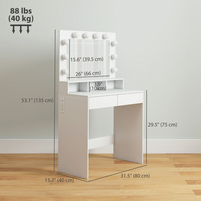 HOMCOM Coiffeuse avec miroir LED et station de charge, blanc