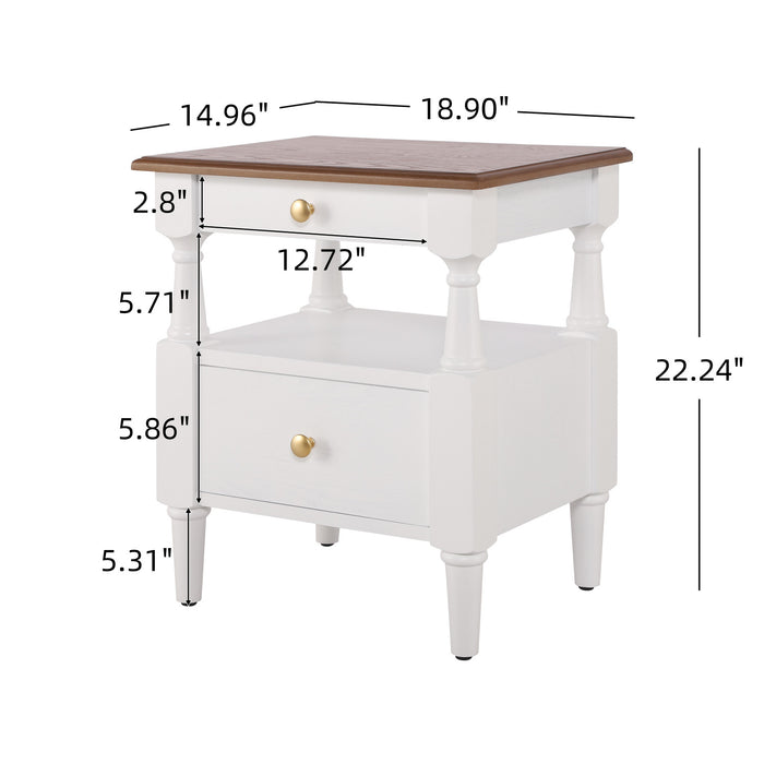 Emma Table de Nuit en Bois a 2 Tiroirs pour Chambre a Coucher avec Pieds Antiderapants, Blanc Lait
