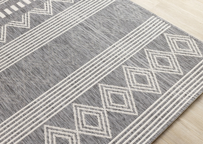 Tapis Jackson gris blanc a motifs en rangees, 6'7\" x 9'6\"