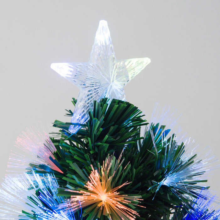 Homcom Arbre De Noel Artificiel En Fibre Optique Pre-illumine De 1.2 M Avec Etoile Superieure 130 Pointes De Branches Et Lumieres Led