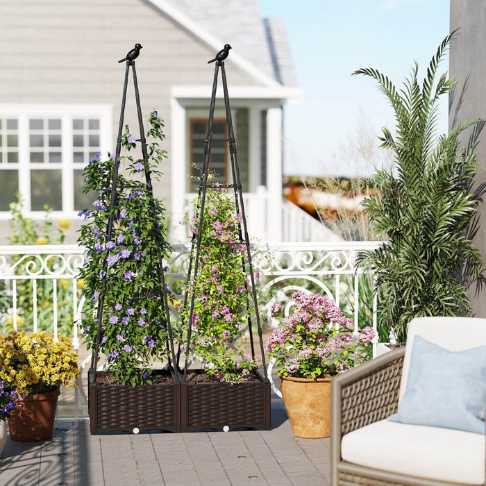 Costway 2 Pcs Lit De Jardin Eleve Avec Boite A Plantes Et Trellis Obelisque Planteur De Cage A Roues Verrouillables