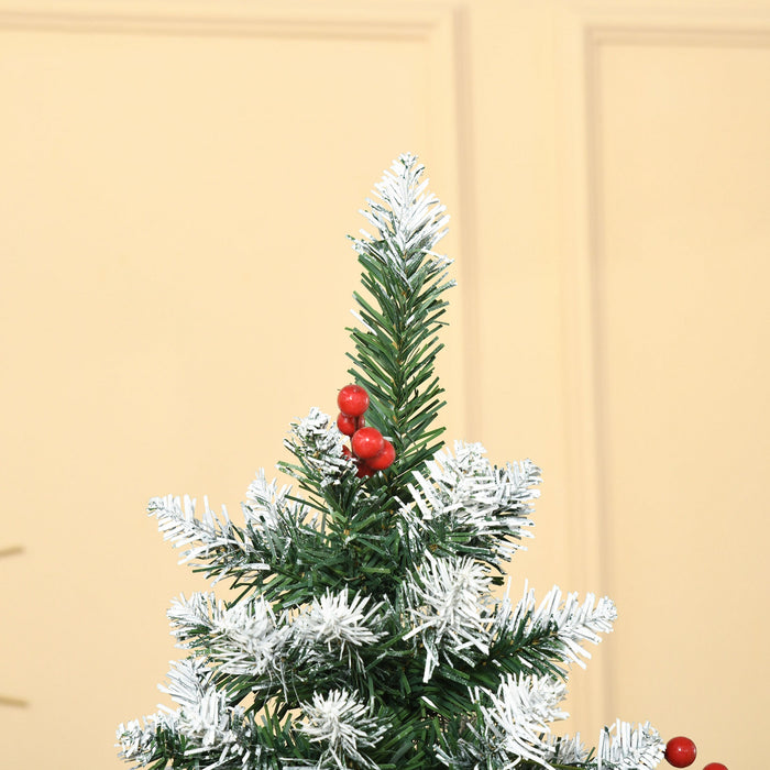 Homcom Sapin De Noel Floque Avec Baies Rouges, Pommes De Pin, Vert