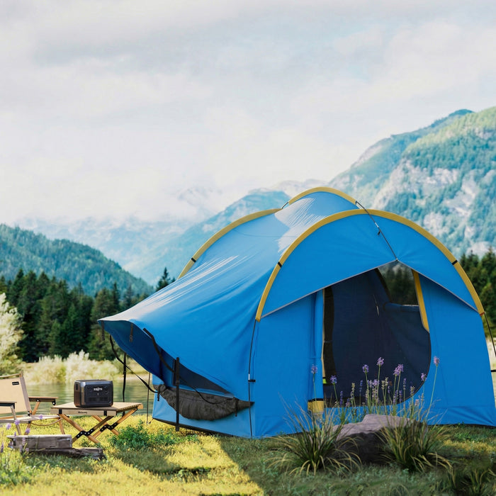 Tente de Camping Outsunny pour Voiture avec 3 Portes, 3000 mm Impermeable, Bleu et Orange