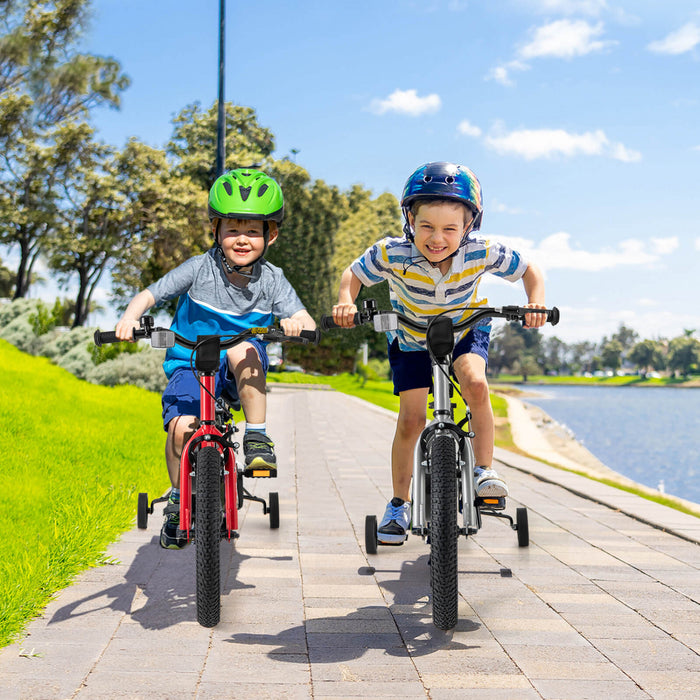 Velo Costway 16 Pouces Pour Enfants De 4 A 7 Ans Avec Selle Reglable Et Guidon Antiderapant Argent
