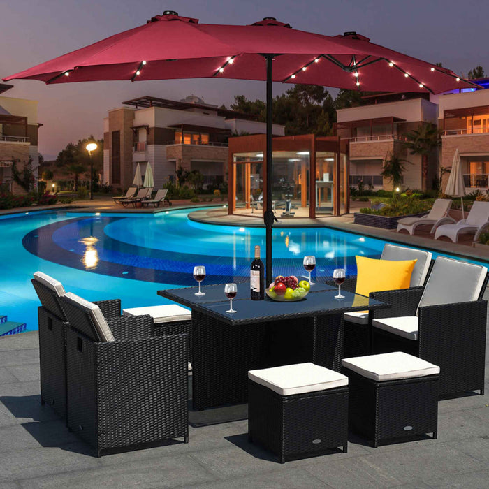 Costway Parasol de marche double-face solaire LED 15Ft Patio avec manivelle Bourgogne