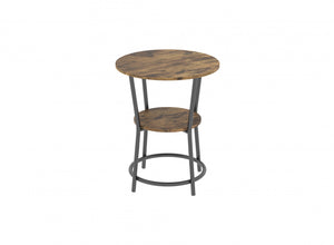 Table de bout avec 1 tablette - dessus en bois recyclé brun avec métal noir