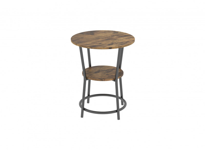 Table de bout avec 1 tablette - dessus en bois recyclé brun avec métal noir