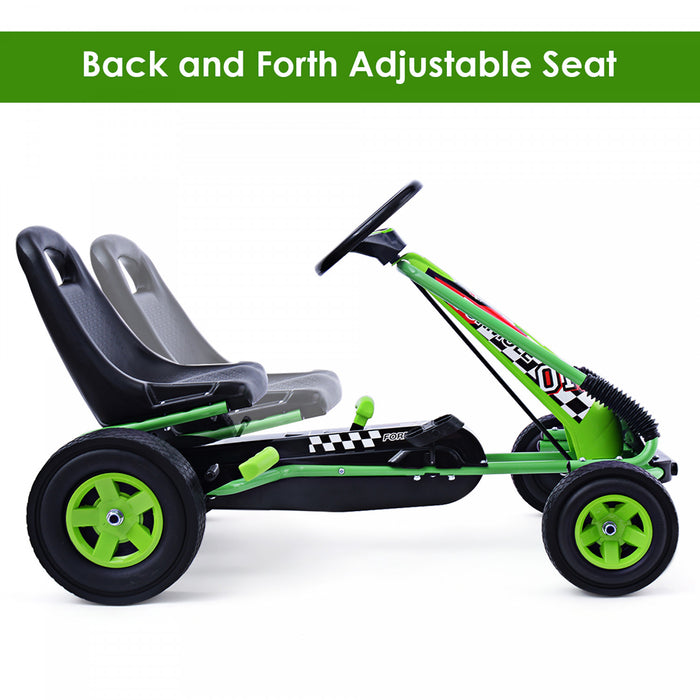 Costway Go Kart 4 Roues Pedale Alimentee Enfants Rouler Sur Jouet W / Siege Reglable Vert