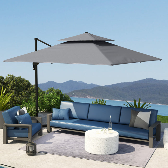 Outsunny Parasol De Terrasse En Porte-a-faux De 10 Pi X 10 Pi, Gris Clair
