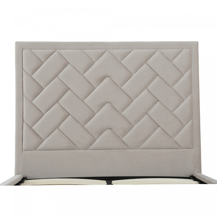 Lit double moderne Crosby en velours capitonne coloris grege