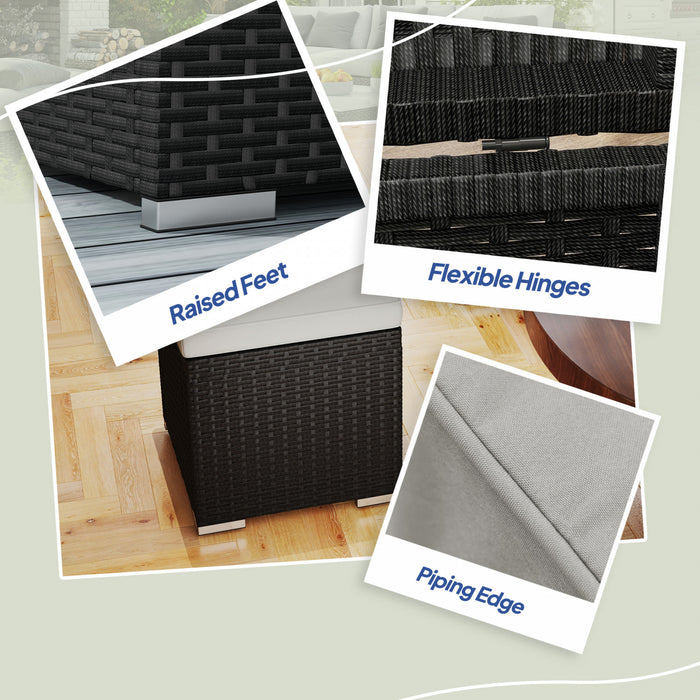 Outsunny Ottoman d'exterieur en osier 2 pieces avec rangement, noir