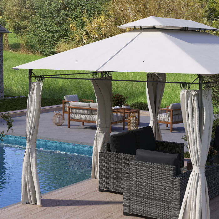 Outsunny Gazebo De Terrasse 10 X 13 Pi Avec Rideaux, Gris Fonce