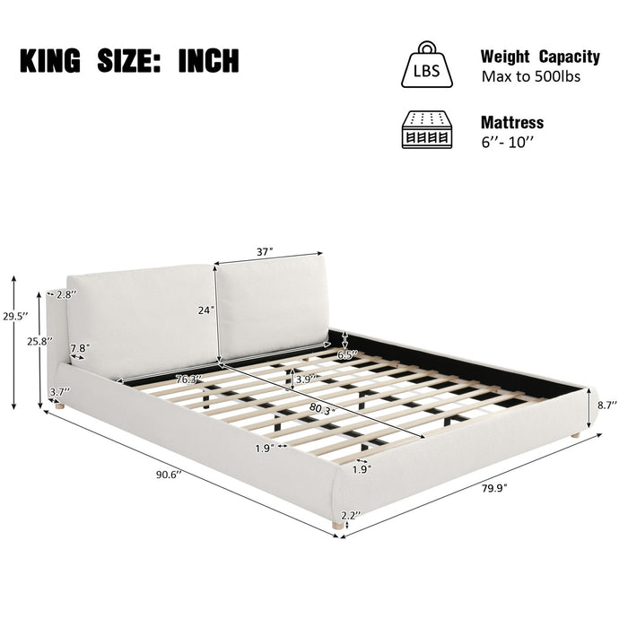 Lit Ava Rembourre en Tissu Boucle, Taille King - Beige Clair