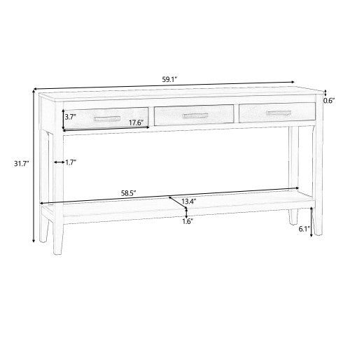 Table d'entree Emma 59,1'' de style ferme avec tiroirs et etagere ouverte, bleue