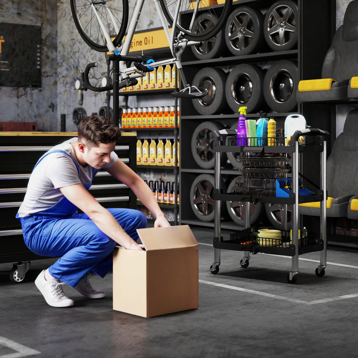 Homcom Chariot A Outils Pliable A 3 Niveaux, Chariot Utilitaire, Noir