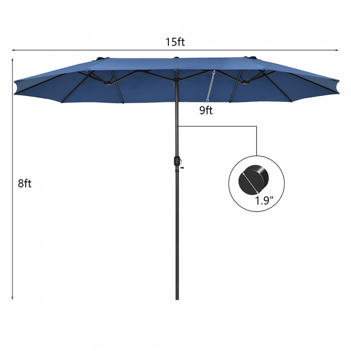 Costway Parasol double face 15FT a manivelle pour patio Jardin marche protection solaire Navy