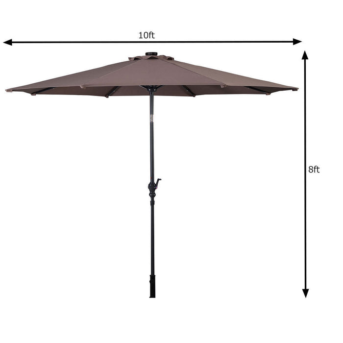 Costway Parasol Solaire de Patio 10ft LED Marche d'Exterieur en Acier Incline avec Manivelle Tan