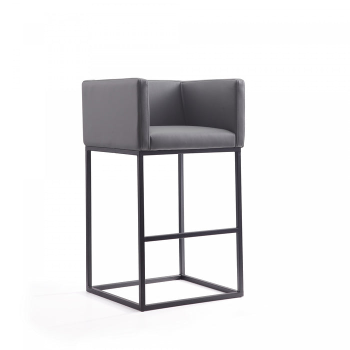 Tabouret de bar Embassy style moderne du milieu du siecle en metal et tissu gris - Lot de 2