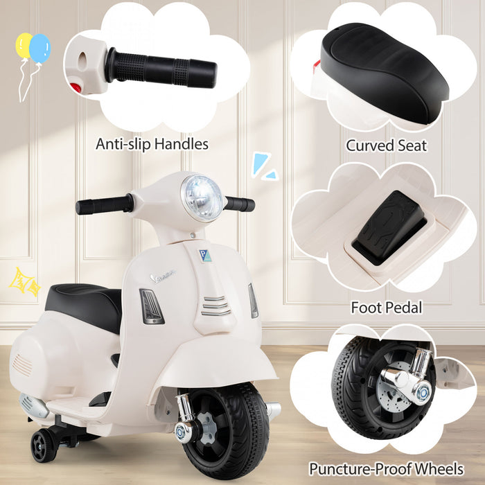 Costway Enfants Rouler Sur Moto Avec Roues D'entrainement Phare Corne 6v Batterie Blanche