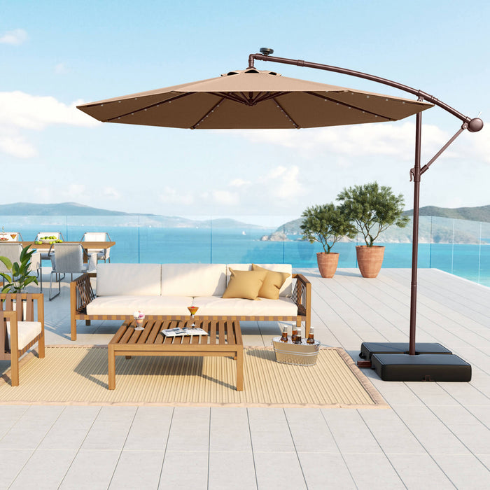 Costway Parasol suspendu deporte 10FT avec 32 LED, sac de sable, base croisee pour exterieur
